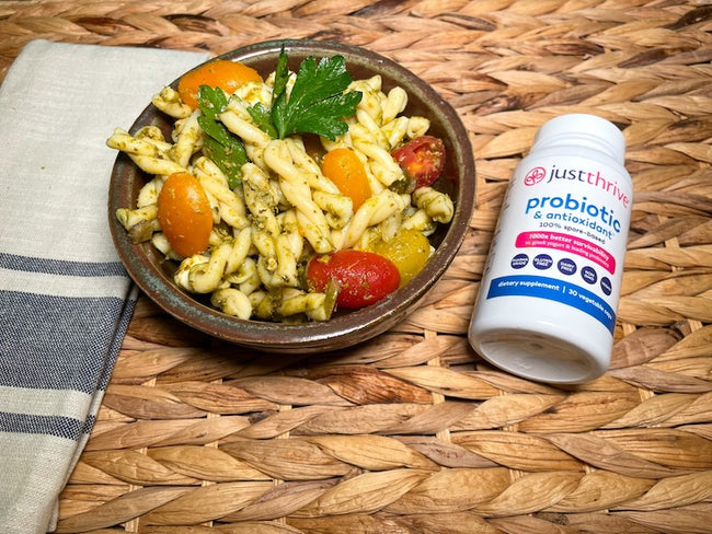 Zesty Probiotic Pesto Pasta Salad