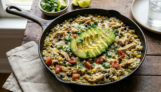 Salsa Verde Chicken and Rice Skillet