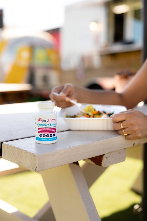 Taking Just Thrive Digestive Bitters before a meal